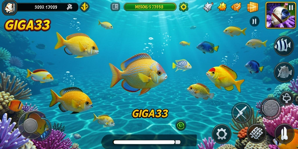 Tampilan gameplay GIGA33 yang seru saat menembak ikan.